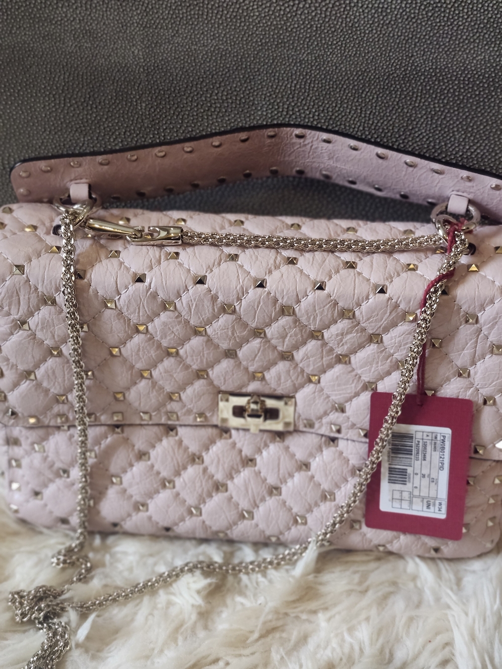 Valentino Garavano Quilted Pink Shoulder Bag with Gold Studs 100%Authentic
